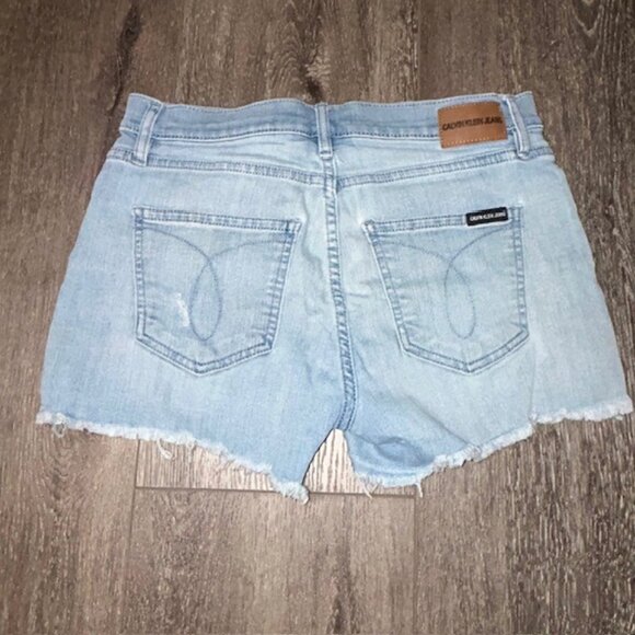 Calvin Klein Jeans Mid Length Distressed Raw Hem Shorts Blue Size 28 - Picture 4 of 4